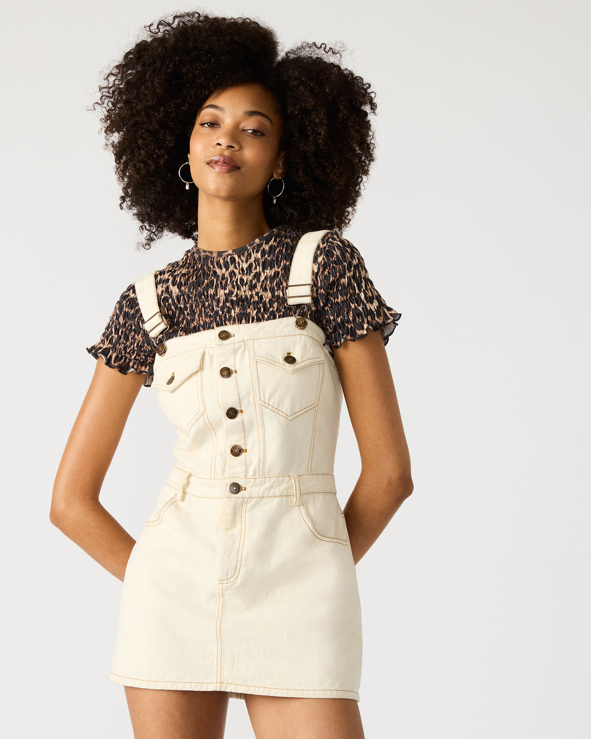 LAKE Cream Women's Button-Up Overall Mini Dress