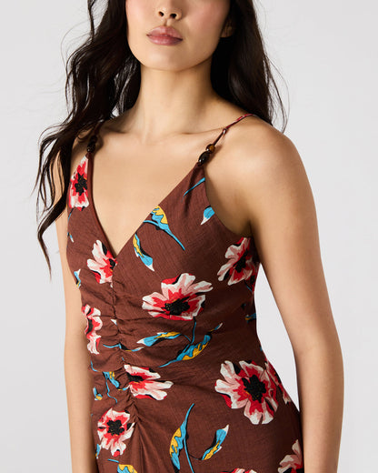 MONROE Brown Floral Print Flowy Maxi Dress