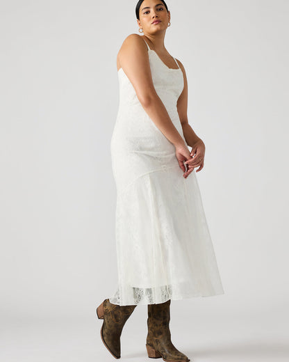 VEERA White Maxi Lace Flowy Women's Dress