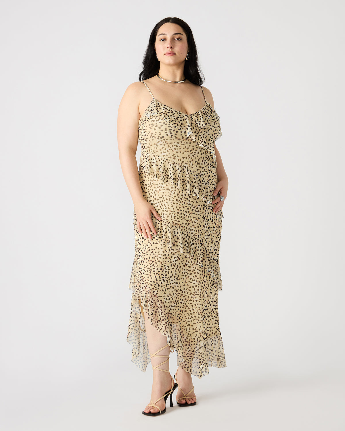 AIDA Sand Women's Flowy Sleeveless Ruffle Maxi Dress
