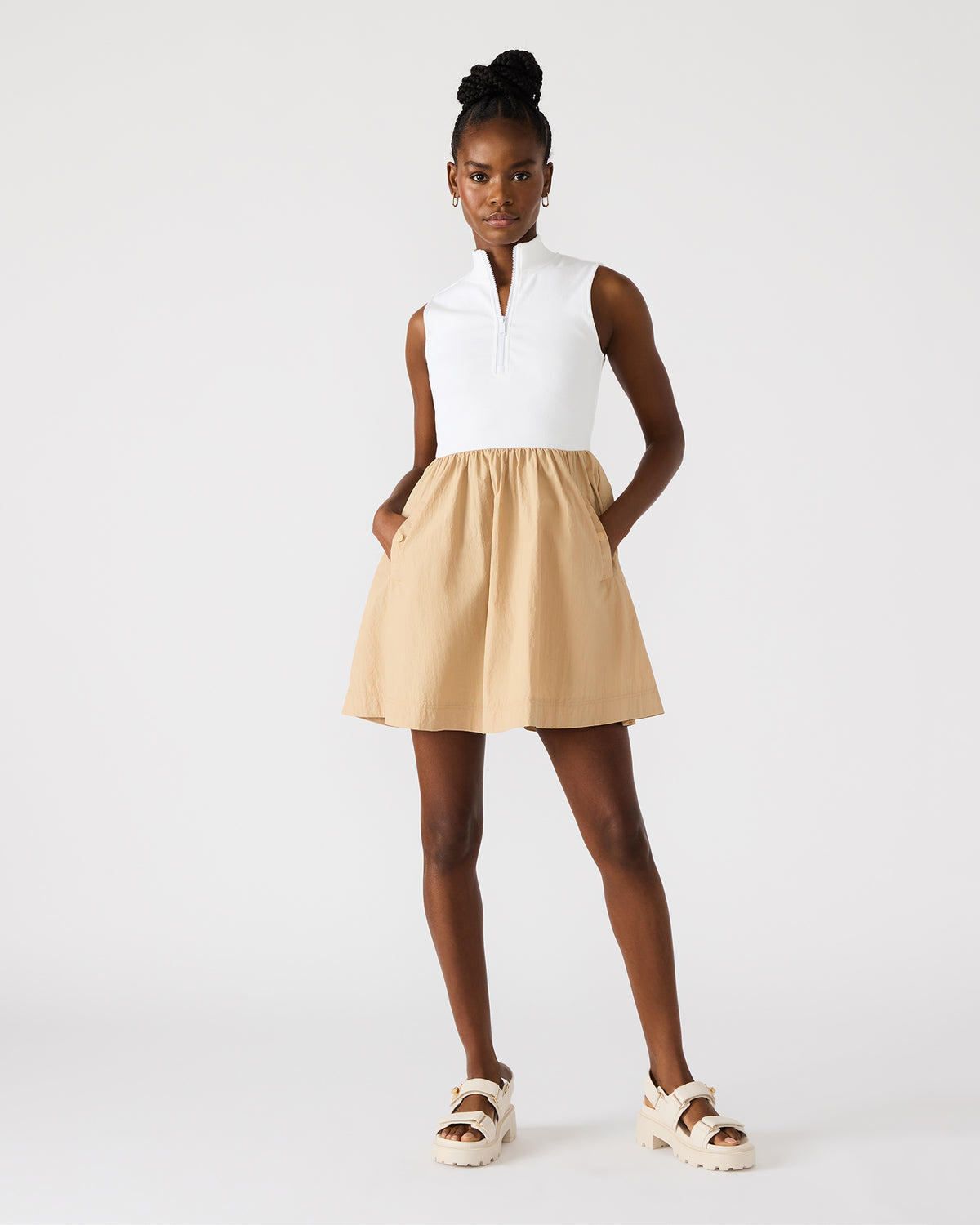 LYON Taupe Women's Collared Sleeveless Flowy Dress