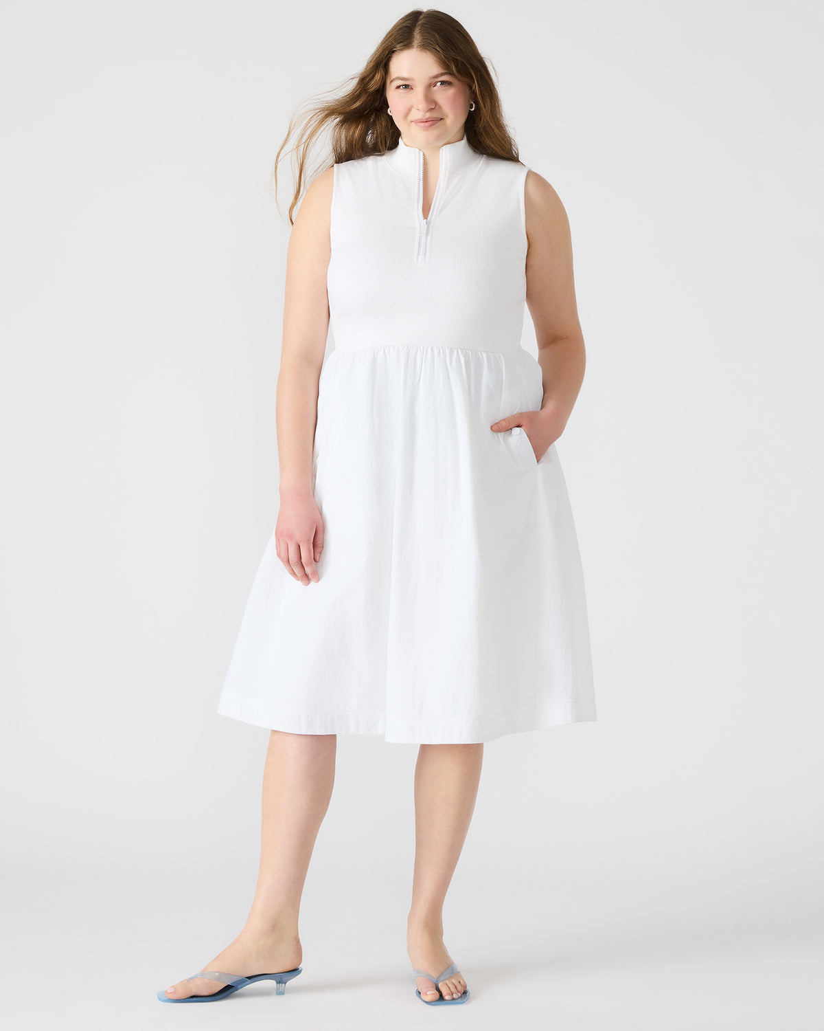 BERLIN White Women's Mock Neck Midi Dress