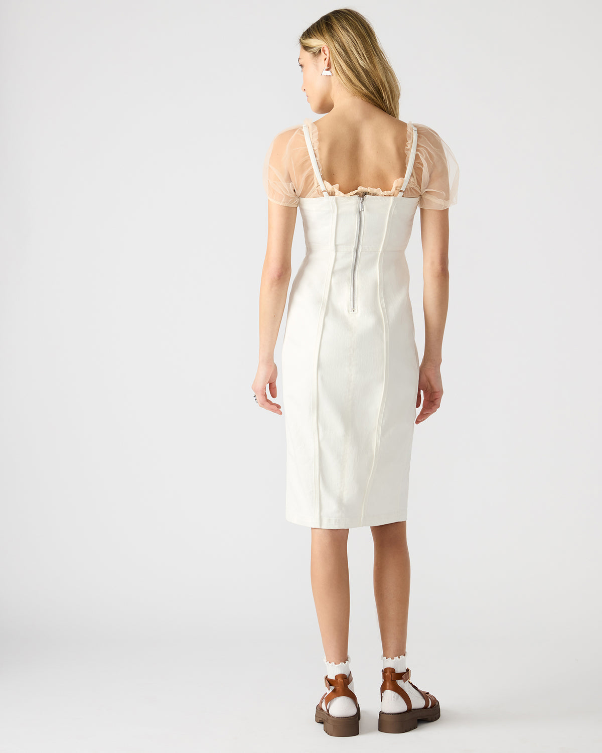 GISELLE White Denim Midi Women's Dress with Slit