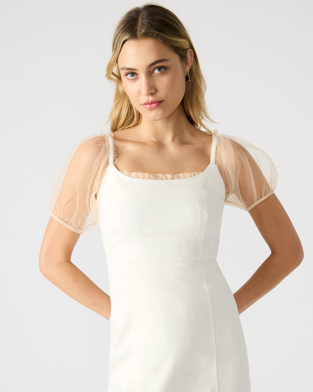 GISELLE White Denim Midi Women's Dress with Slit