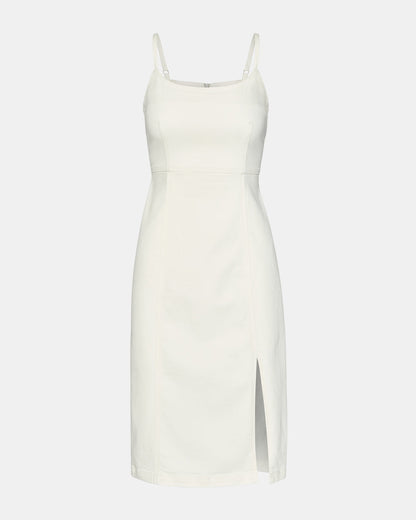 GISELLE White Denim Midi Women's Dress with Slit