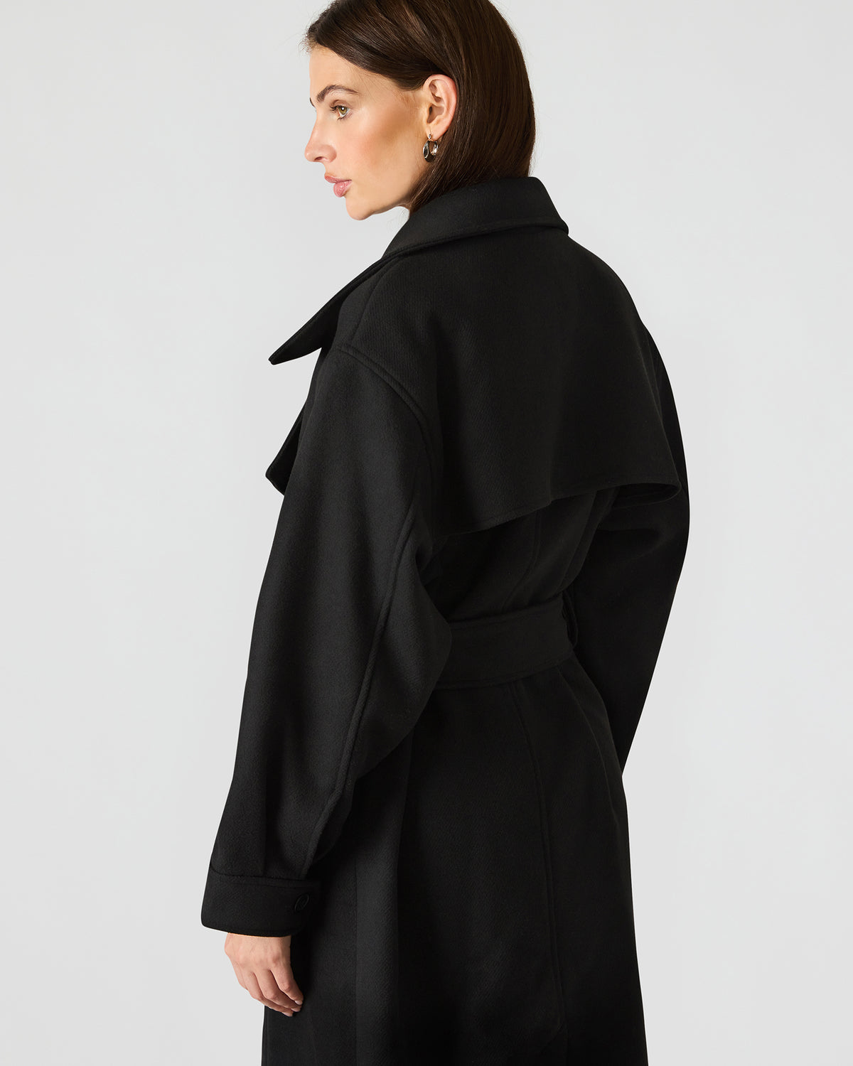ENORA Black Long-Sleeved Button-Up Collared Women's Trench Coat