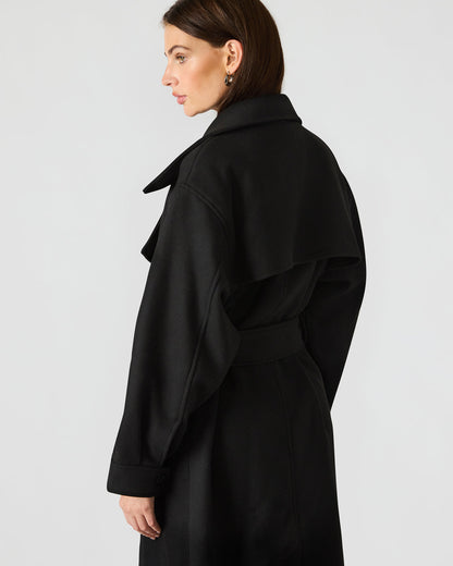 ENORA Black Long-Sleeved Button-Up Collared Women's Trench Coat