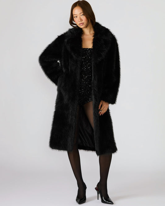 LARKIN Black Long-Sleeved Faux Fur Women's Coat
