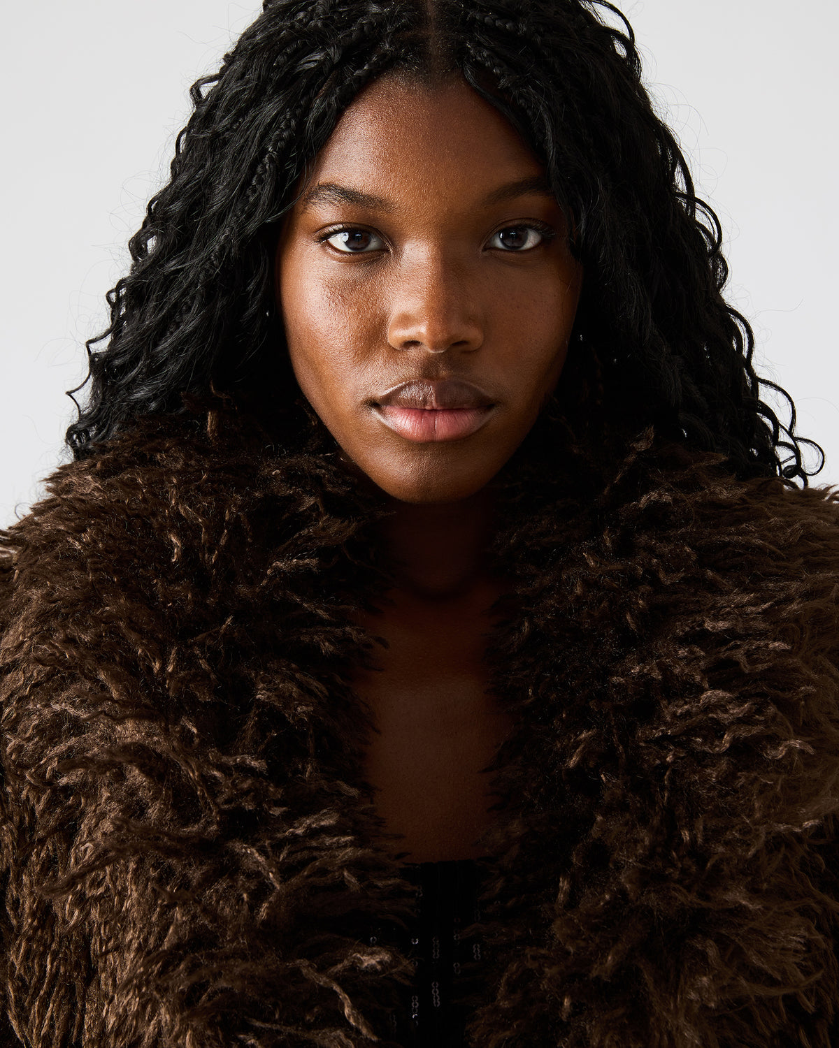 INAYA Dark Espresso Long-Sleeved Faux Fur Shaggy Women's Coat
