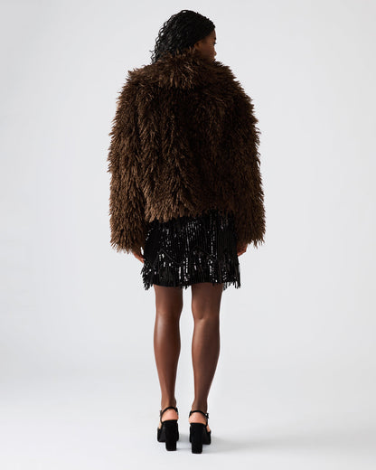 INAYA Dark Espresso Long-Sleeved Faux Fur Shaggy Women's Coat