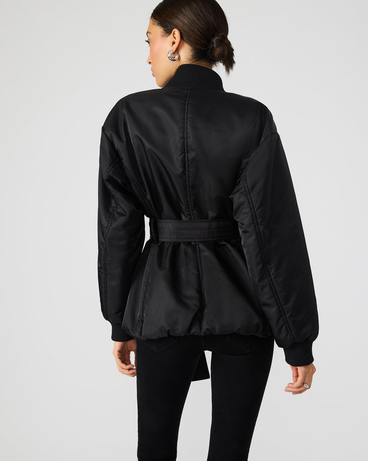 ERYN Black Long-Sleeved Puffer Belted Zip-Up Women's Jacket