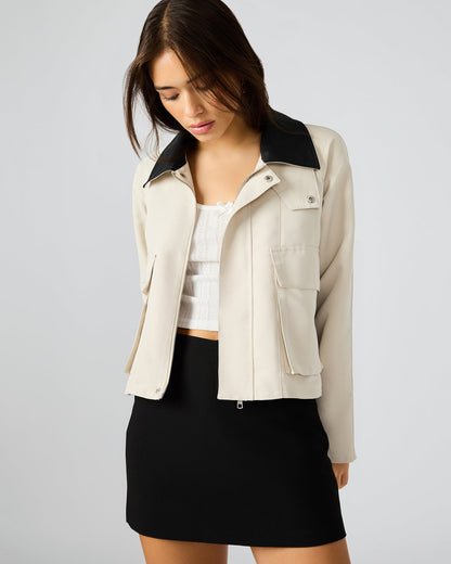 JUSTINA Barn Oatmeal Long-Sleeved Button-Up Women's Jacket