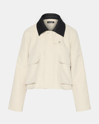 JUSTINA Barn Oatmeal Long-Sleeved Button-Up Women's Jacket