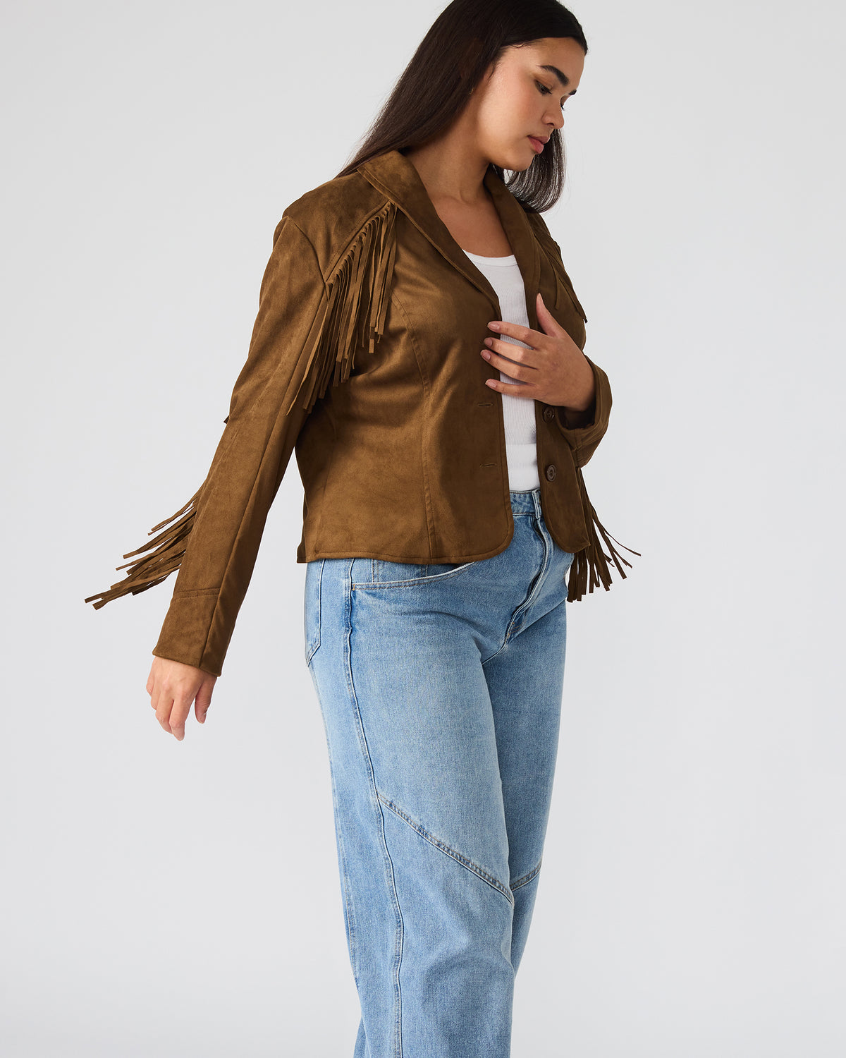 DALLAS Chestnut Long-Sleeved Button-Up Fringe Women's Jacket