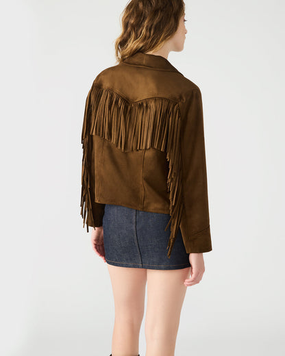 DALLAS Chestnut Long-Sleeved Button-Up Fringe Women's Jacket