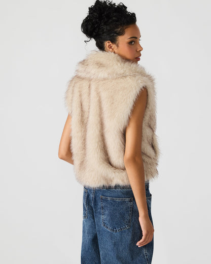 SAFIRA Natural Faux Fur Sleeveless Collared Women's Vest