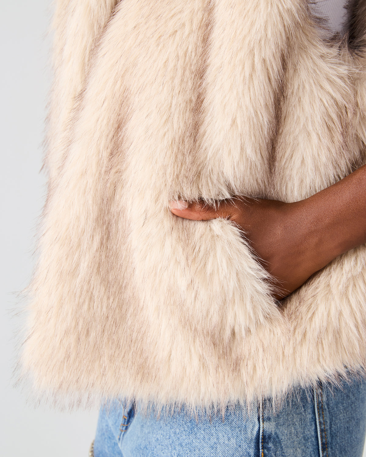 SAFIRA Natural Faux Fur Sleeveless Collared Women's Vest