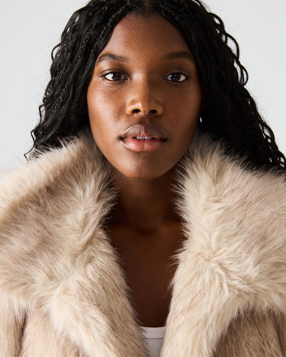 SAFIRA Natural Faux Fur Sleeveless Collared Women's Vest
