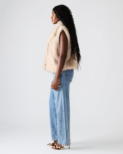 SAFIRA Natural Faux Fur Sleeveless Collared Women's Vest