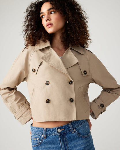 SIRUS Khaki Women's Cropped Denim Trench Coat