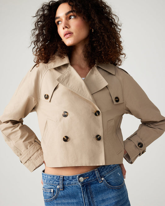 SIRUS Khaki Women's Cropped Denim Trench Coat