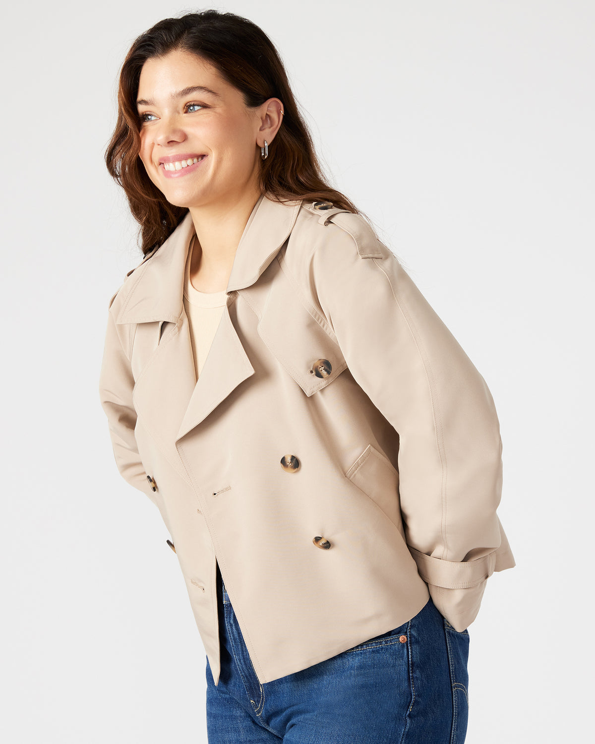 SIRUS Khaki Women's Cropped Denim Trench Coat