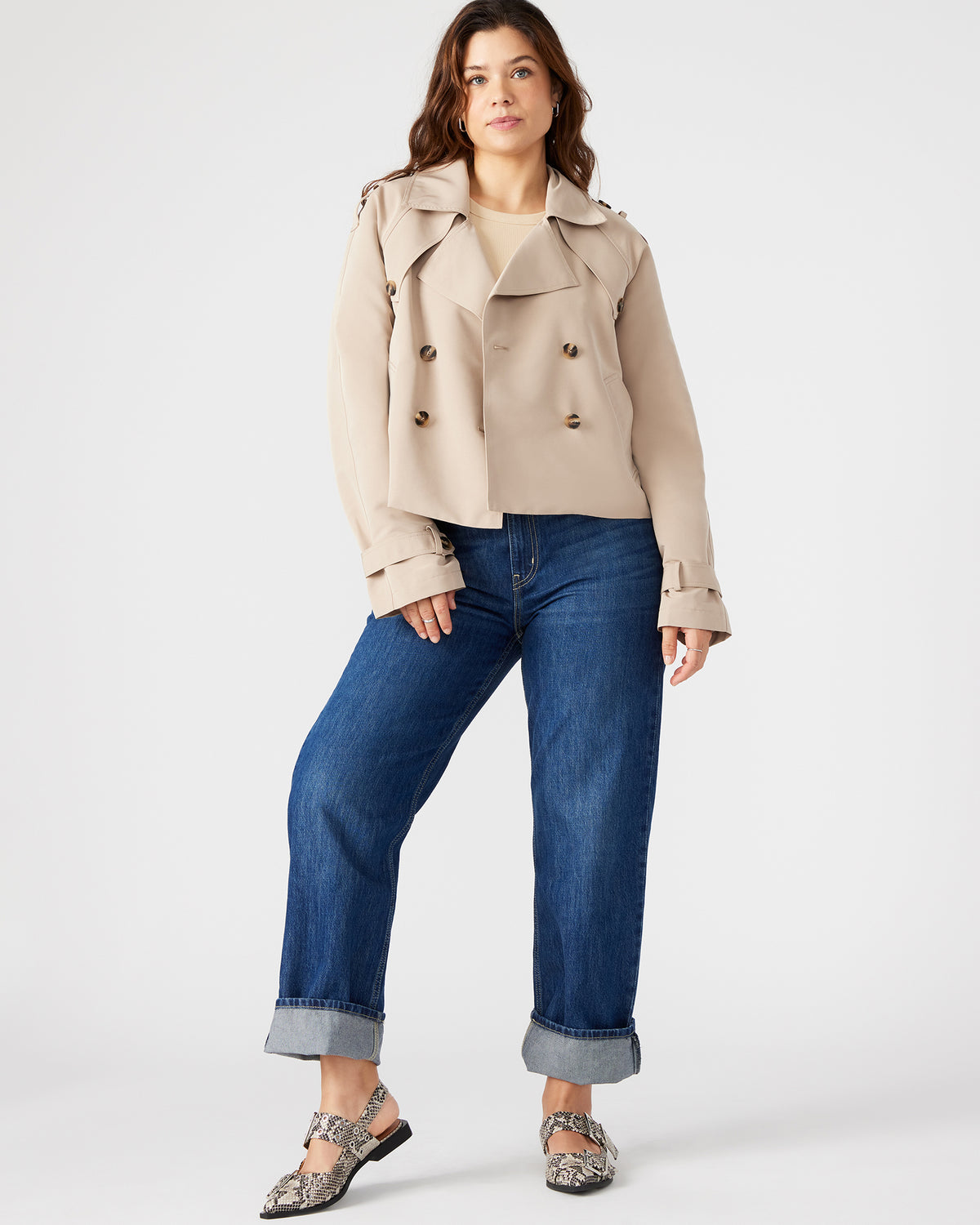 SIRUS Khaki Women's Cropped Denim Trench Coat