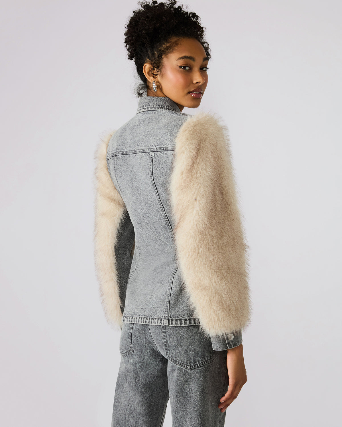 PARKER Fog Faux Fur Long-Sleeved Button-Up Denim Women's Jacket
