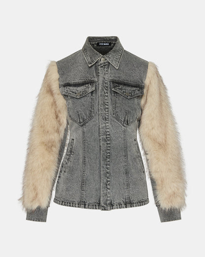 PARKER Fog Faux Fur Long-Sleeved Button-Up Denim Women's Jacket