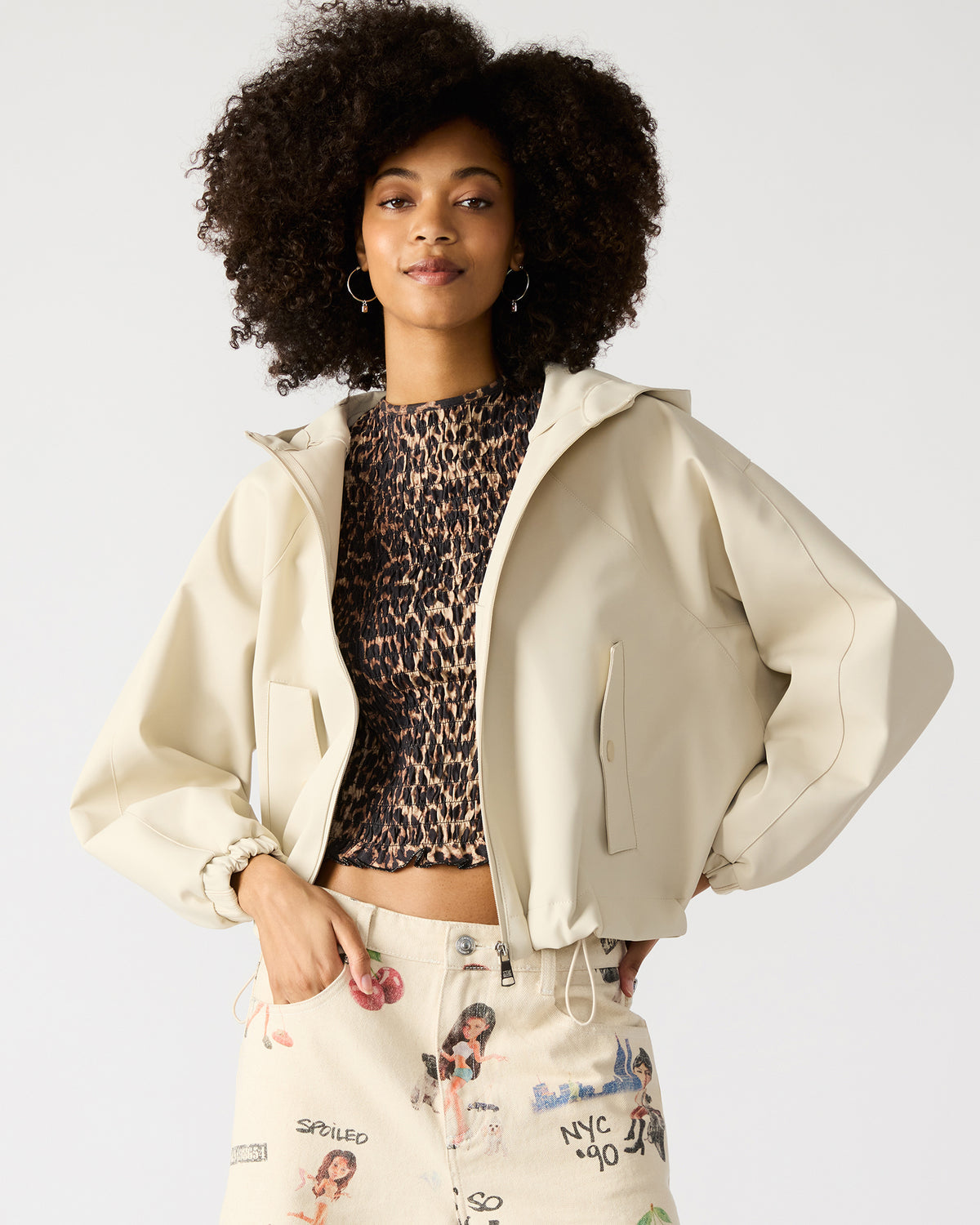 LUMI Bone Women's Faux Leather Hooded Jacket