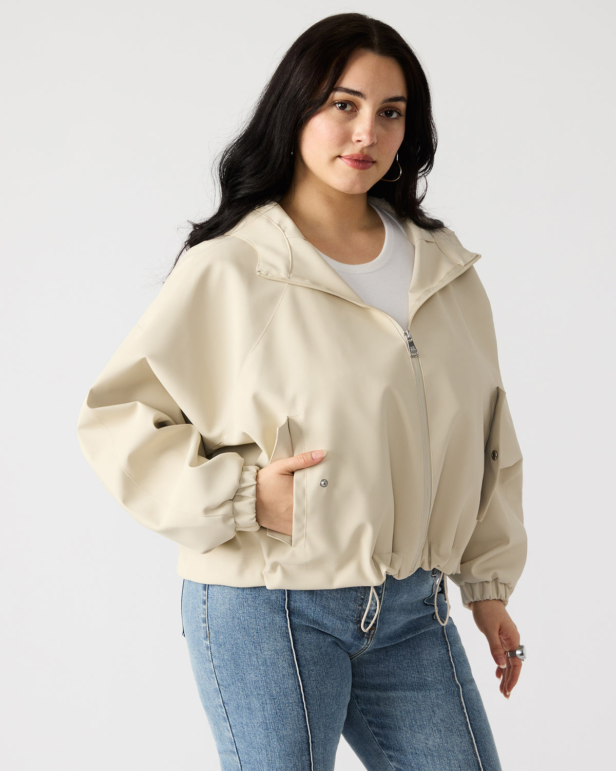 LUMI Bone Women's Faux Leather Hooded Jacket