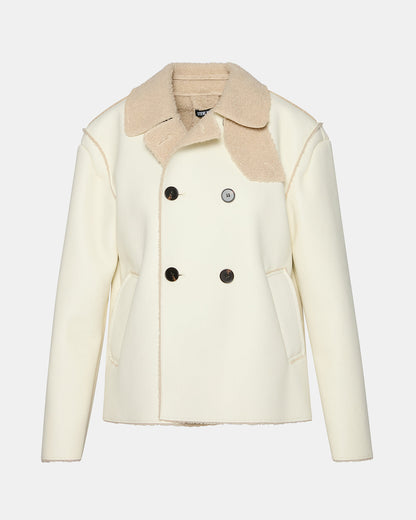 LIV Cream Button-Up Long-Sleeved Collared Women's Coat