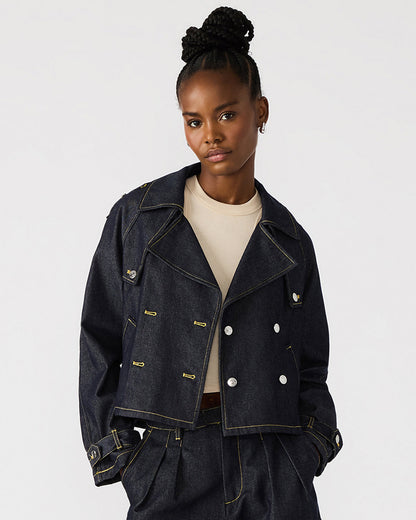 SIRUS Indigo Women's Cropped Denim Trench Coat