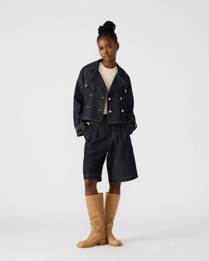 SIRUS Indigo Women's Cropped Denim Trench Coat