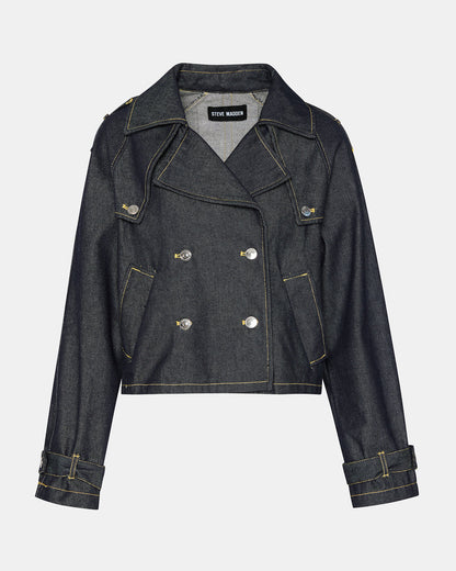 SIRUS Indigo Women's Cropped Denim Trench Coat
