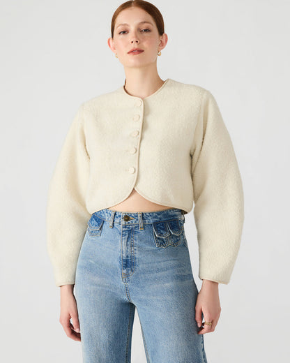 EMILI Cream Long-Sleeved Bubble Button-Up Women's Jacket