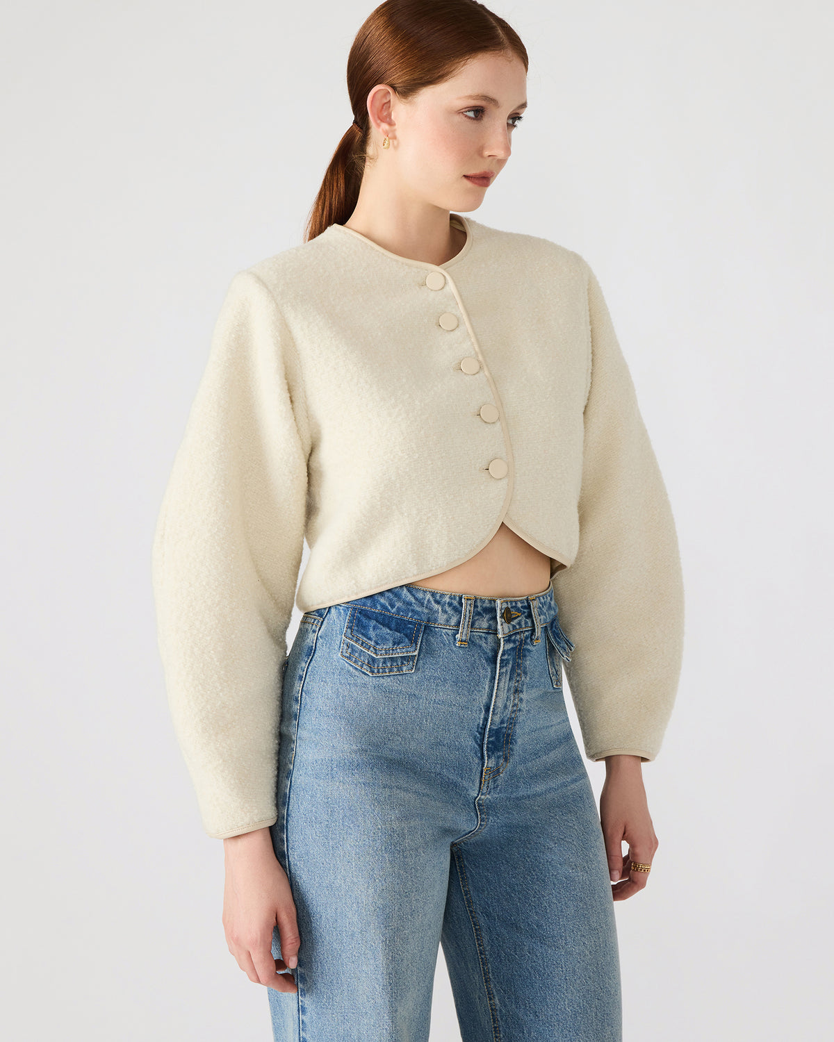 EMILI Cream Long-Sleeved Bubble Button-Up Women's Jacket