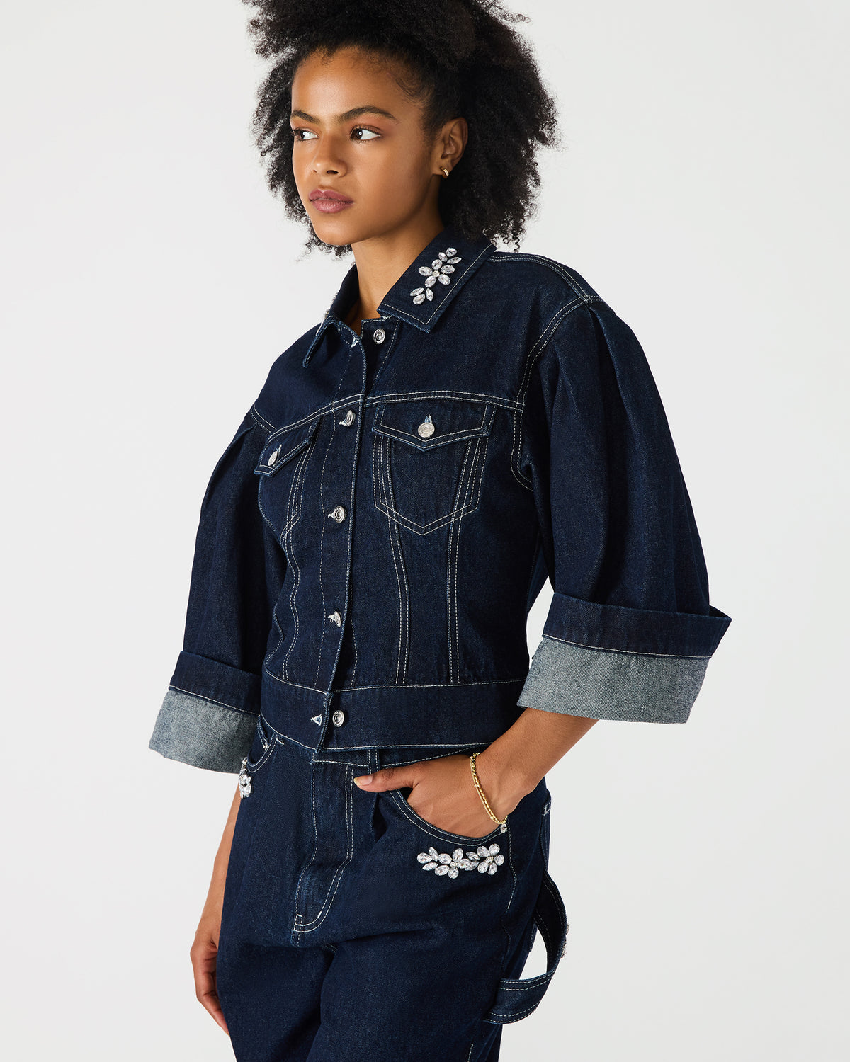 DOROTHY Bijou Blue Button-Up Denim Embellished Women's Jacket