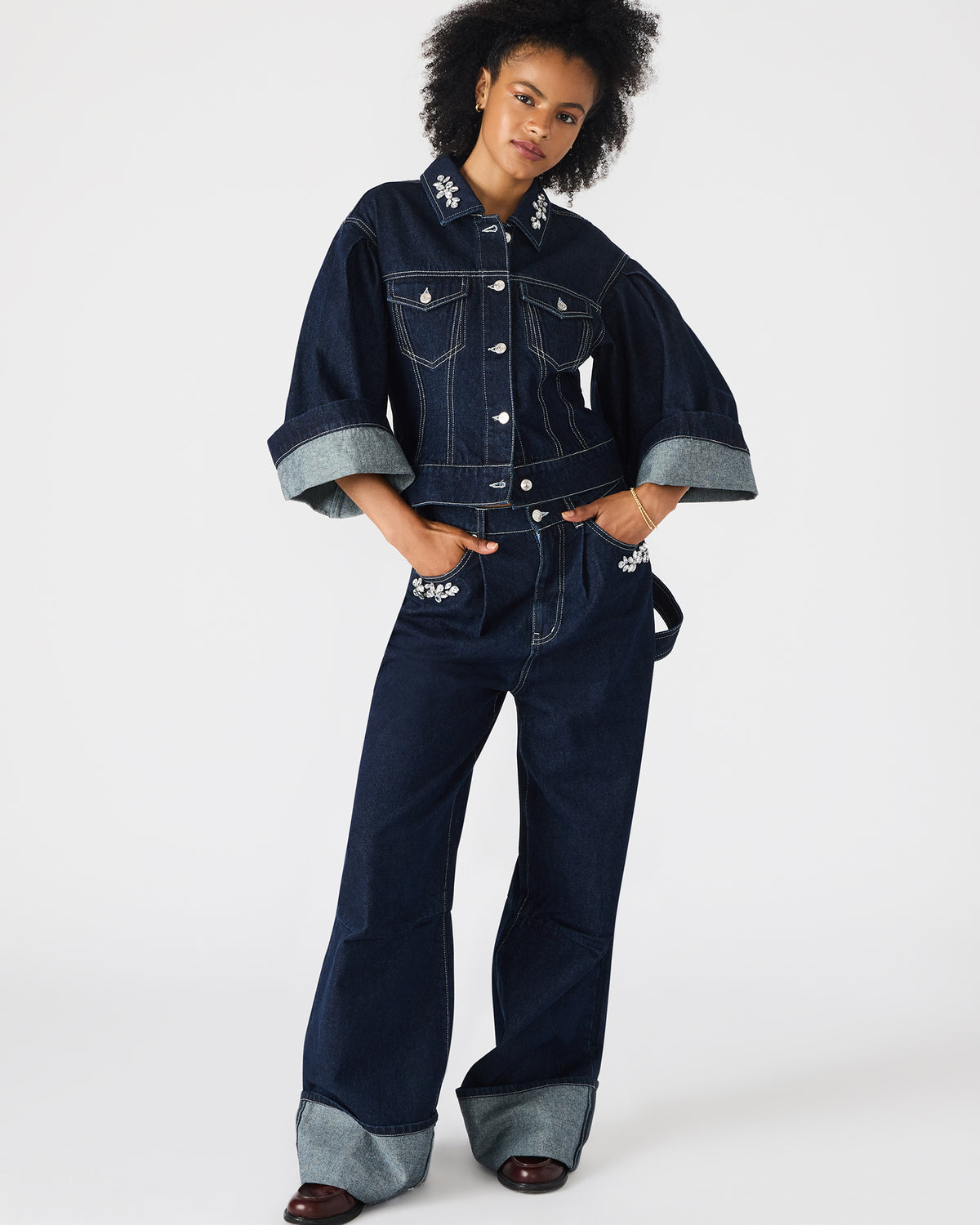 DOROTHY Bijou Blue Button-Up Denim Embellished Women's Jacket