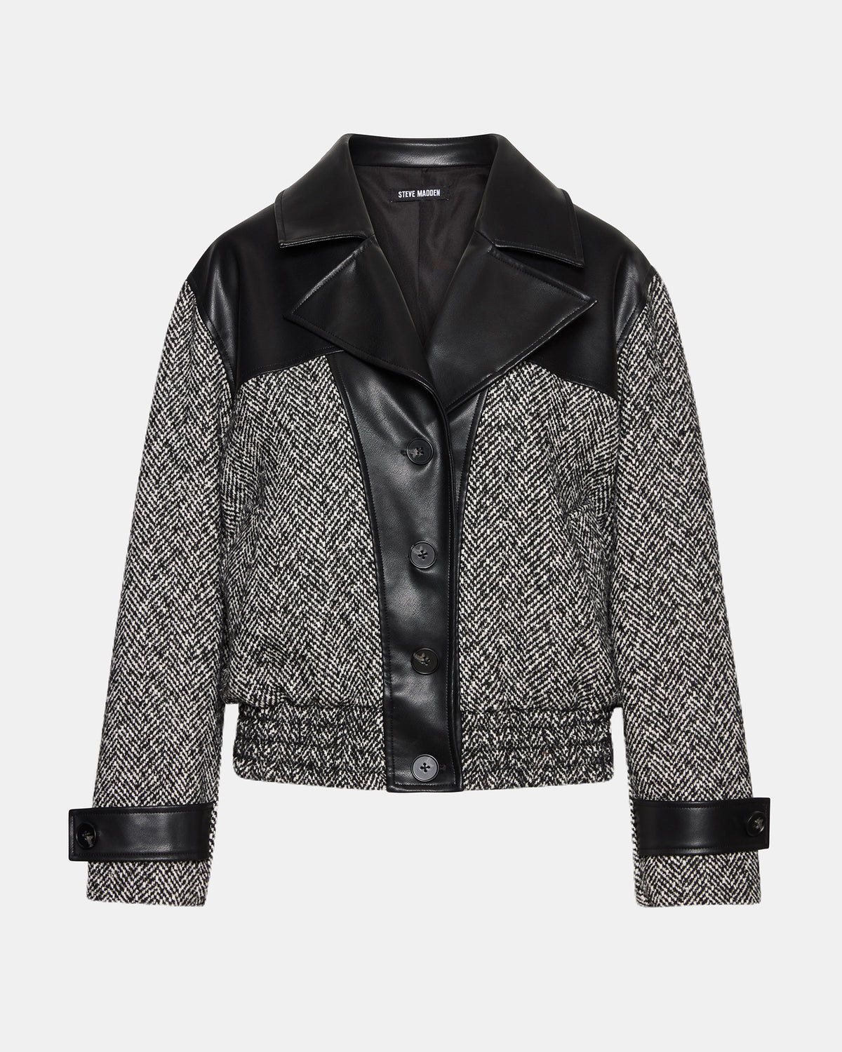 MERCEDES Black Multi Long-Sleeved Button-Up Faux Leather Women's Coat