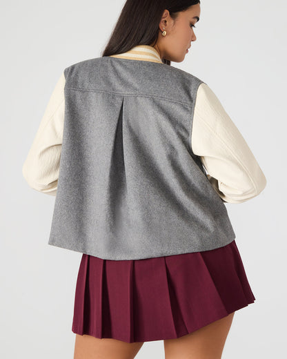 ROONEY Heather Grey Long-Sleeved Varsity Bomber Women's Jacket