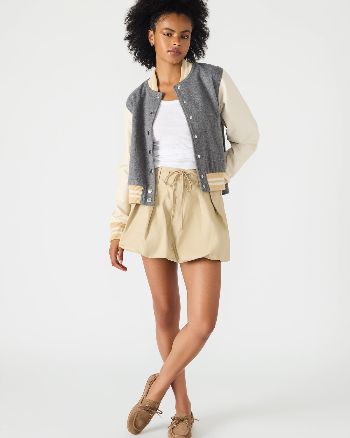 ROONEY Heather Grey Long-Sleeved Varsity Bomber Women's Jacket