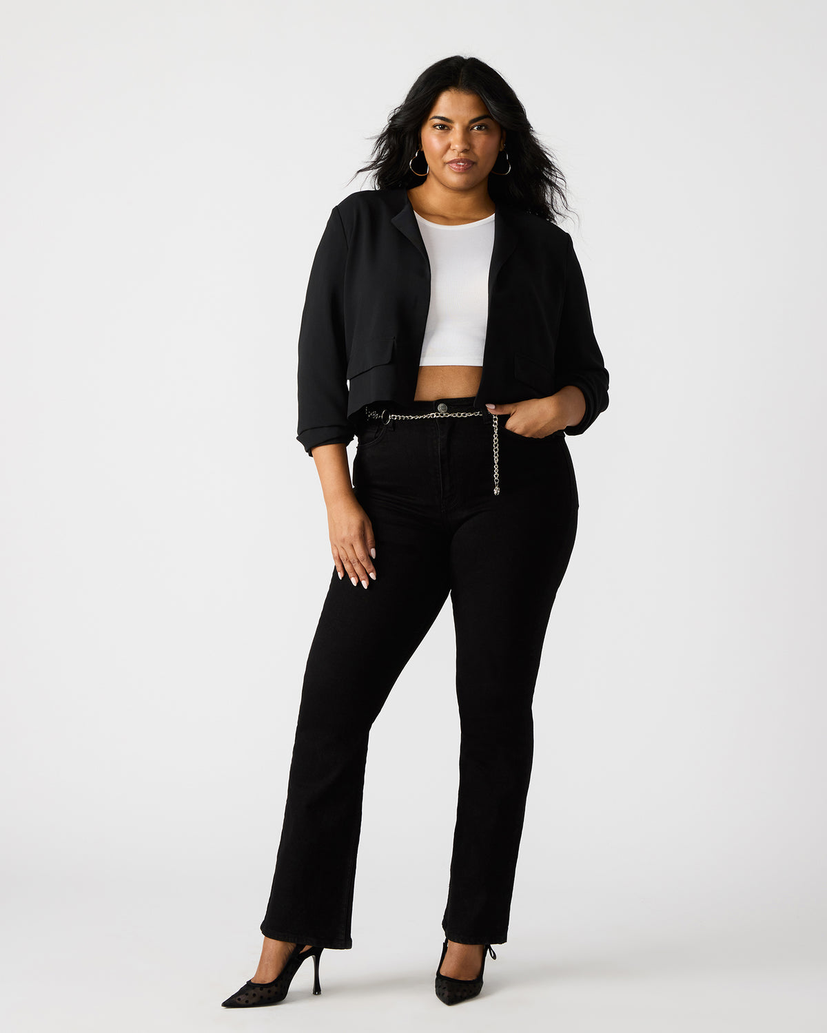 SERENEA Black Women's Long-Sleeved Open-Front Blazer