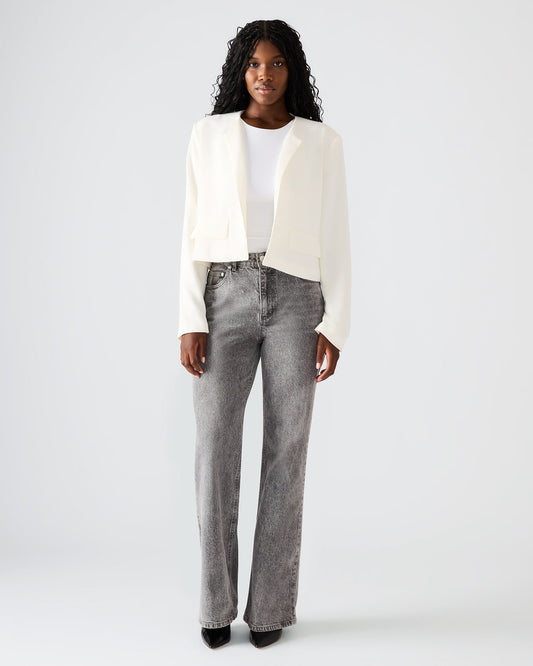 SERENEA White Women's Long-Sleeved Open-Front Blazer