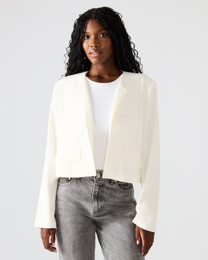 SERENEA White Women's Long-Sleeved Open-Front Blazer