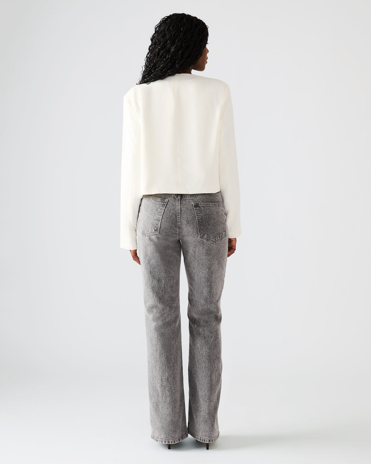 SERENEA White Women's Long-Sleeved Open-Front Blazer