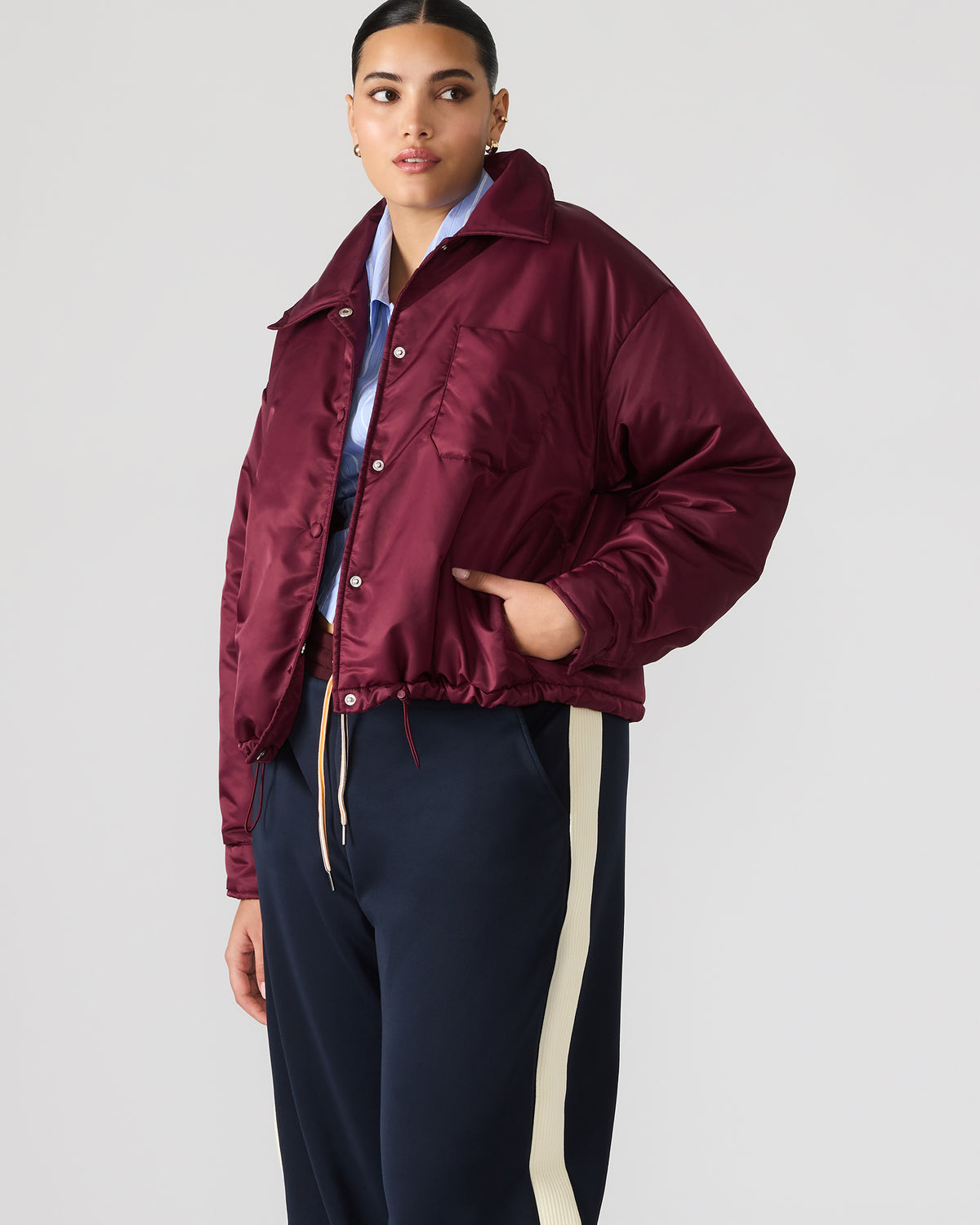 SELMA Wine Long-Sleeved Puffer Button-Up Women's Jacket
