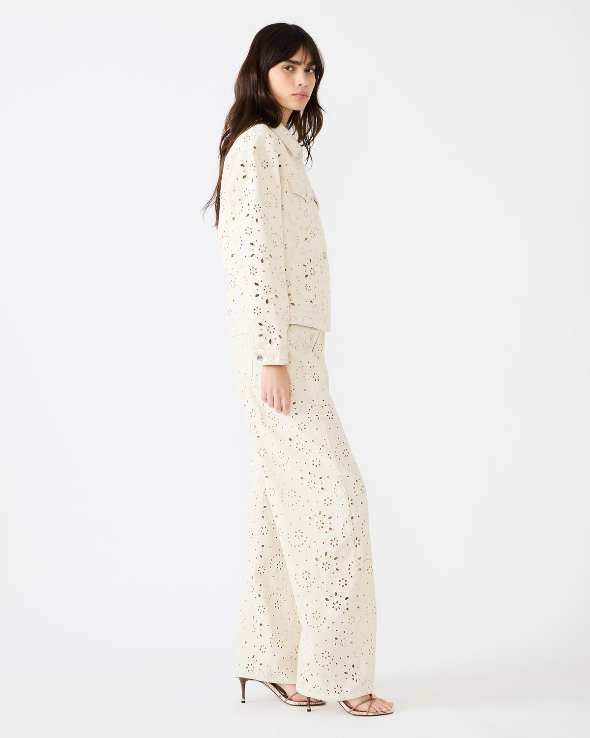 HENRIETTA Sea Mist Long-Sleeved Button-Up Eyelet Women's Jacket