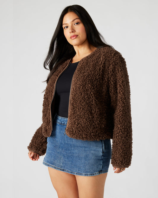 TEDDY Jacket Brown | Women's Collarless Sherpa Jacket