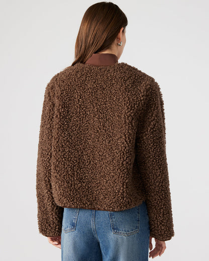 TEDDY Jacket Brown | Women's Collarless Sherpa Jacket